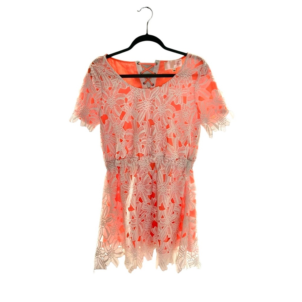 JOA Los Angeles • Floral Lace Dress With Coral Lining